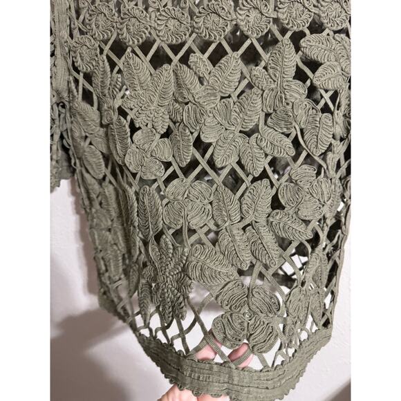 Chico's Olive Green Open Weave Top 1 Medium Size 8 - Picture 3 of 5